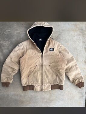 Men's Tan Hooded Insulated Puffer Jacket with Black Lining